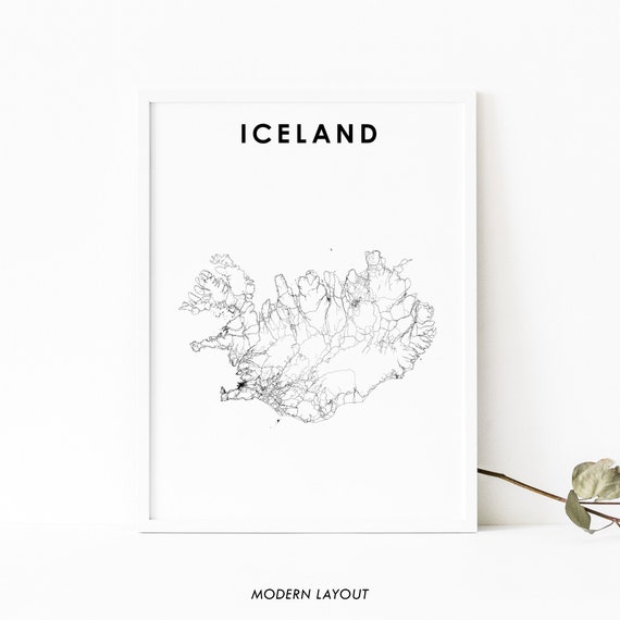 Iceland Map Print, Country Road Poster, Reykjavik
