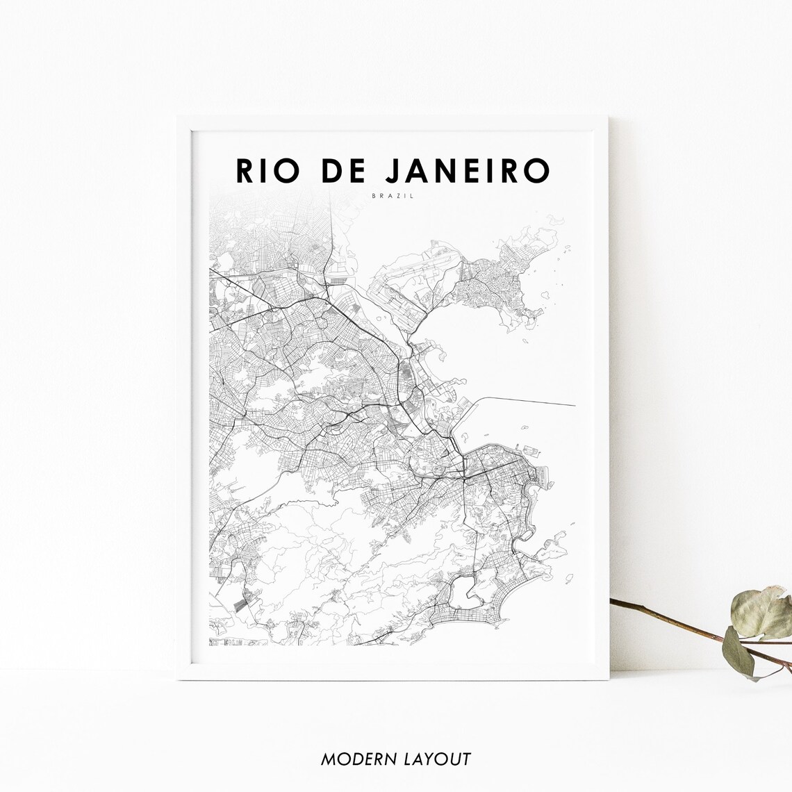 Rio De Janeiro Brazil Map Art Poster, City Street