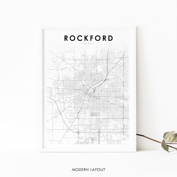 Rockford Illinois City Street Map Minimal Black Line Art Poster