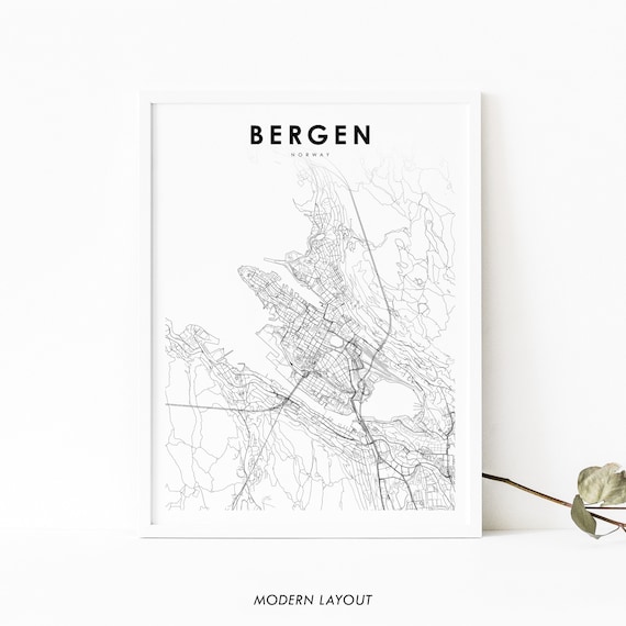 Bergen Norway City Street Map Modern Minimalist Line Art Print