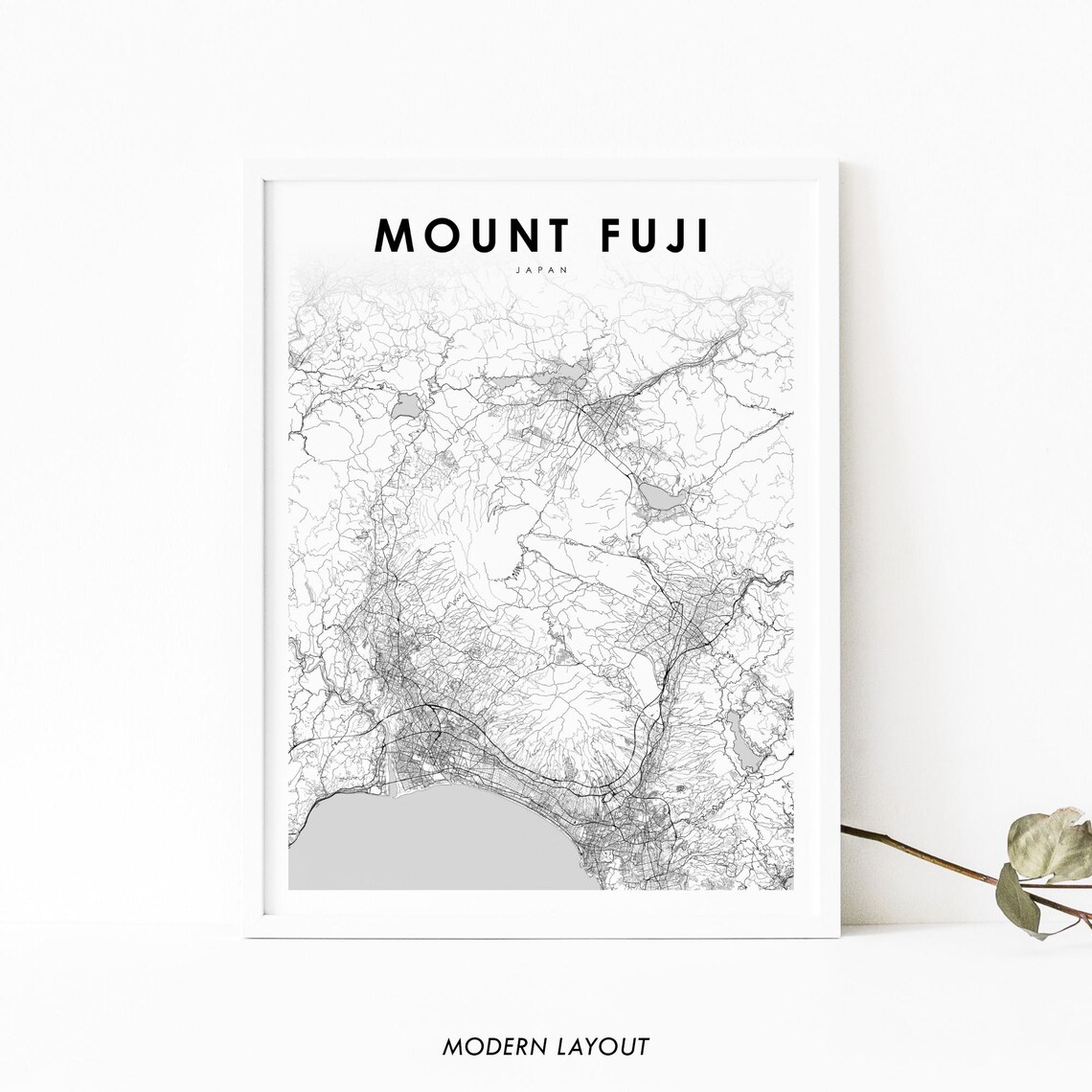 Mount Fuji Japan Minimalist Street Map in Modern Layout Art Print