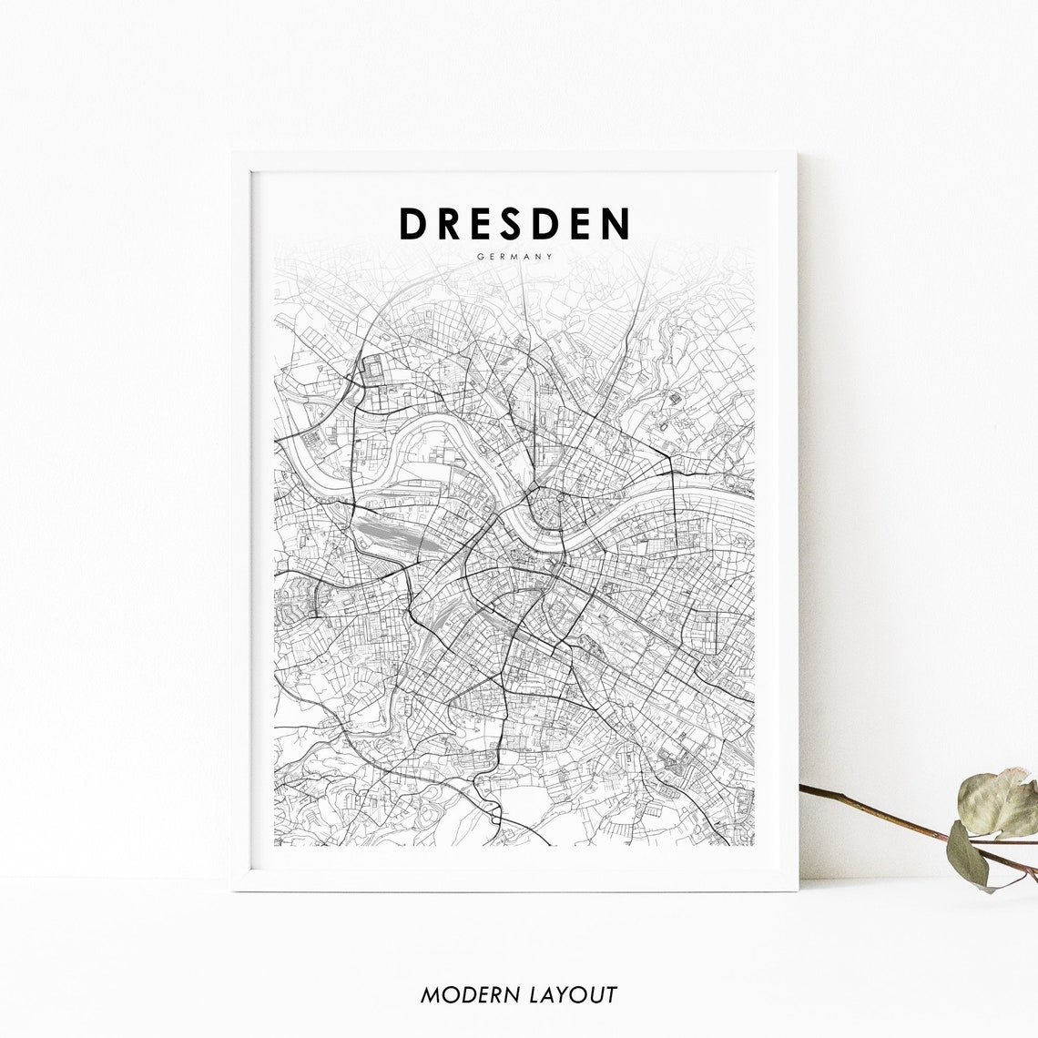 Dresden Germany Modern Minimalist City Street Road Map Wall Art