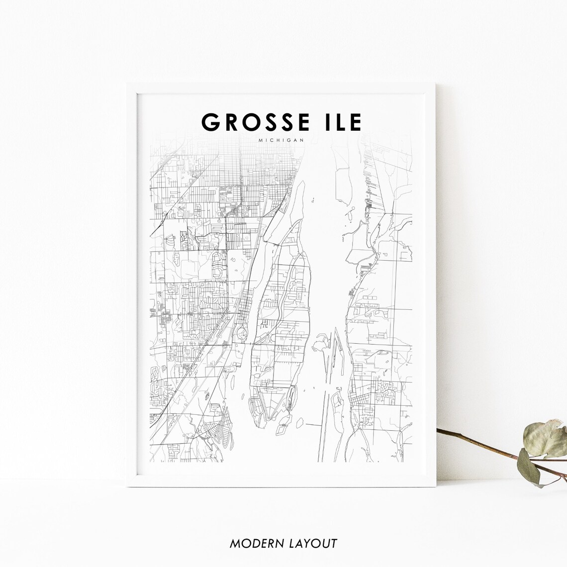Grosse Ile, MI Map Art Print, Wayne County