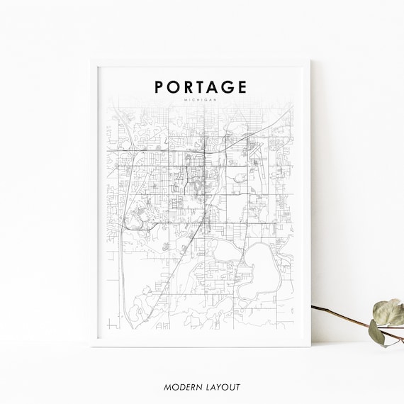 Portage Michigan City Street Map Minimalist Black and White Art Poster