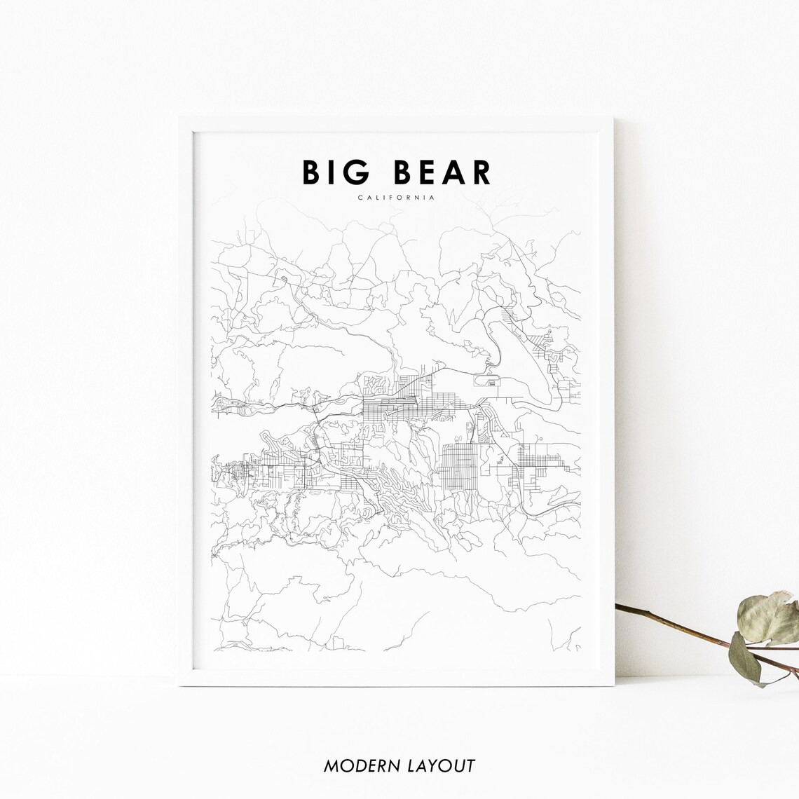 Big Bear California Mountain Town Street Map Minimalist Poster