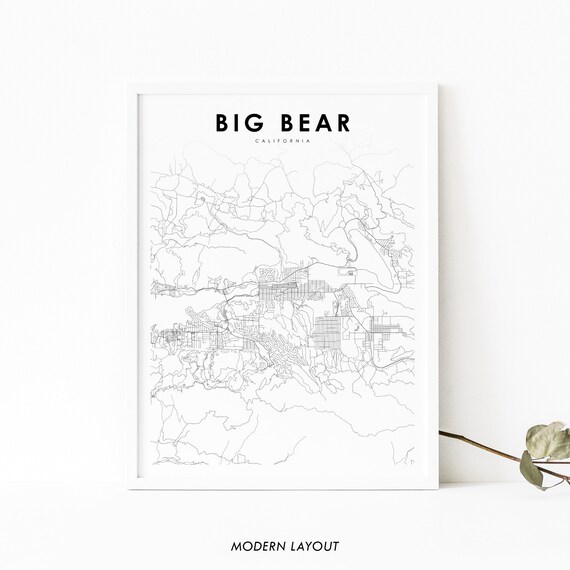 Big Bear Ca Map Print Usa Art Poster San Bernardino Street Road Nursery Room Wall Office Decor