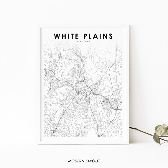 White Plains Ny Map Print New York Usa Art Poster City Street Road Nursery Room Wall Office Decor