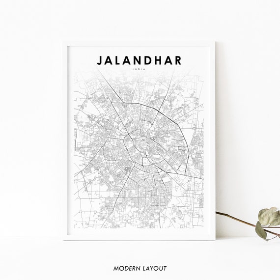 Jalandhar India Map Art Print, Punjab City Map