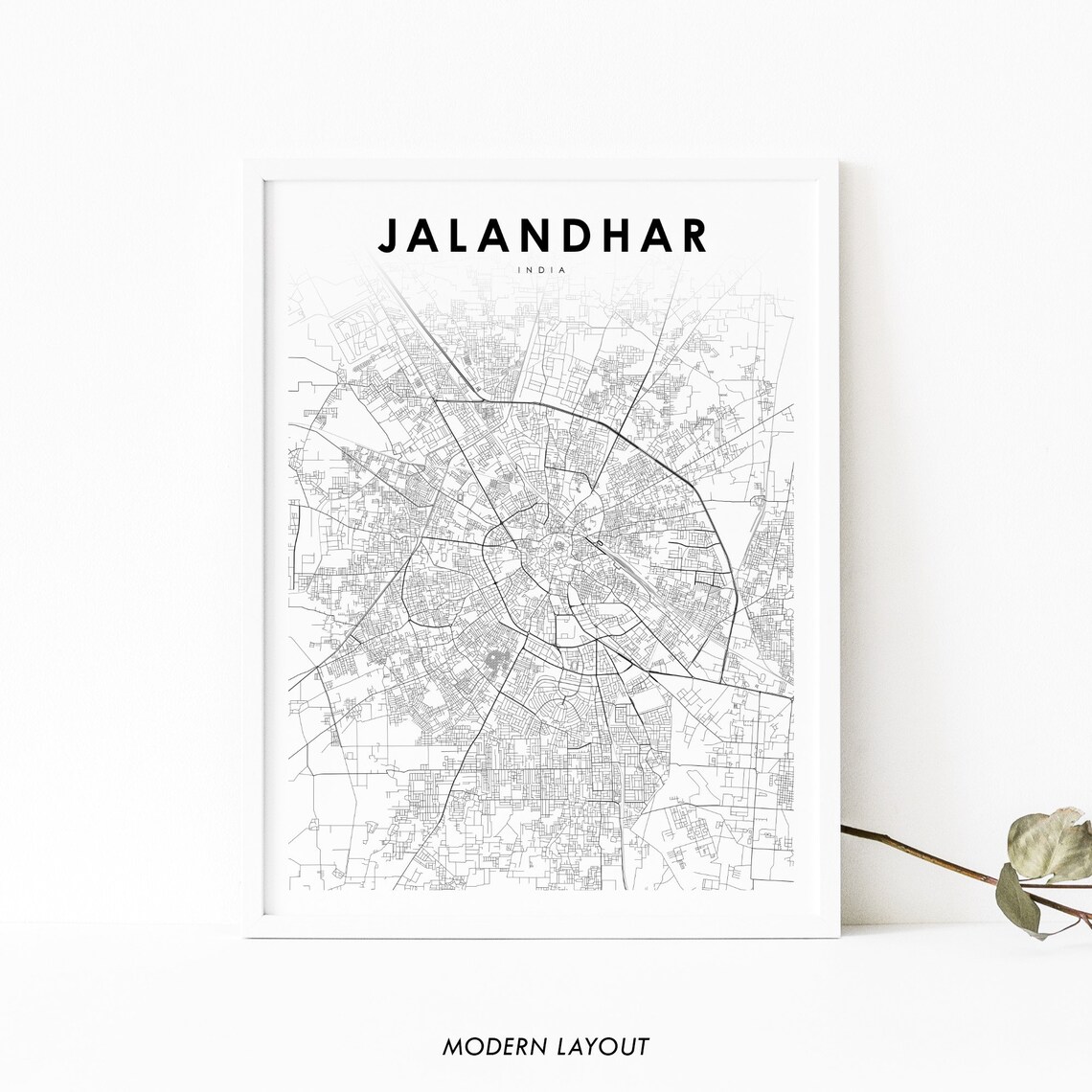 Jalandhar India Map Art Print, Punjab City Map