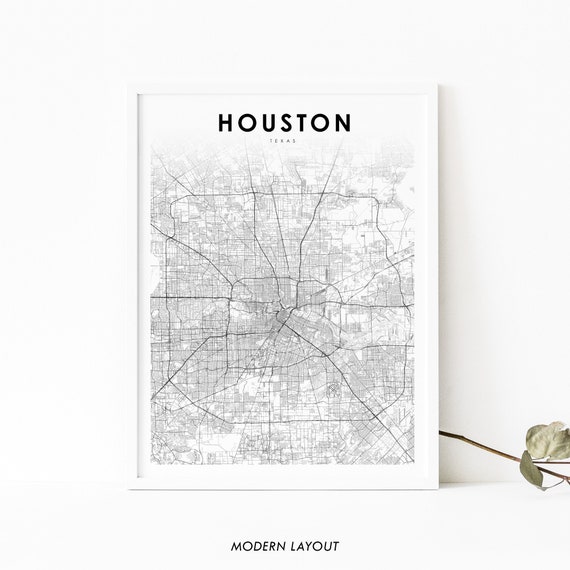 Houston TX Map Print, Texas City Street Poster