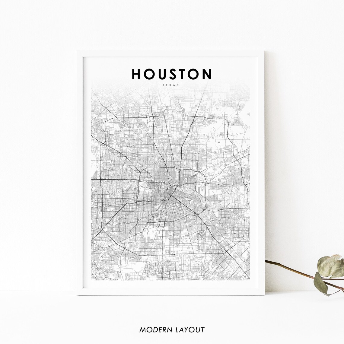 Houston TX Map Print, Texas City Street Poster