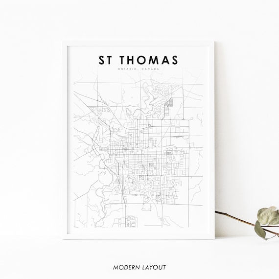 St Thomas Ontario Map Print On Canada Art Poster Elgin County City Street Road Nursery Room Wall Office Decor