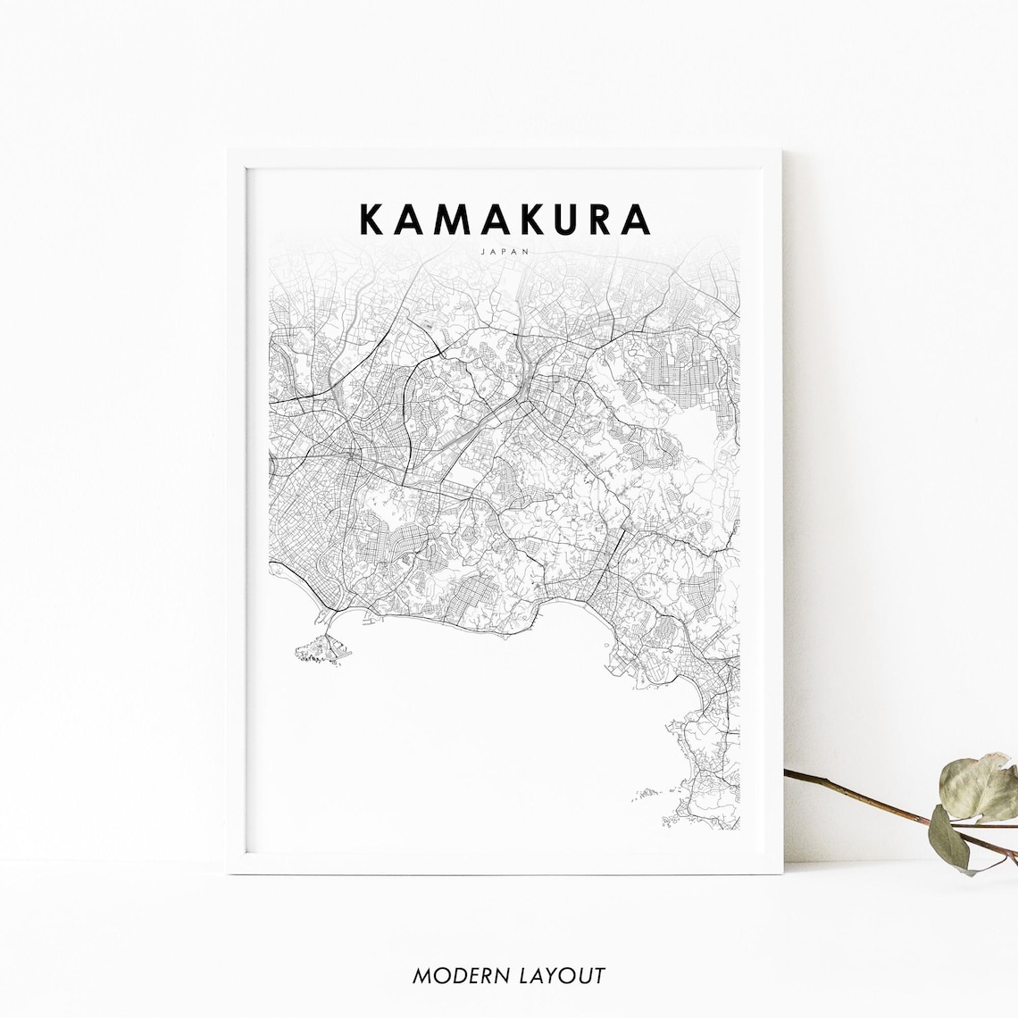 Kamakura Japan Map Print, Kanagawa City Poster