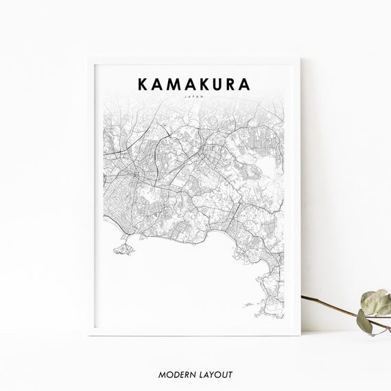 Kamakura Japan Map Print, Kanagawa City Poster