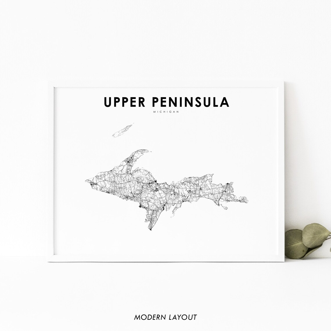 Upper Peninsula of Michigan Map Art Print