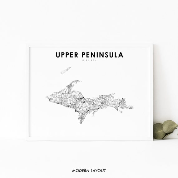 Upper Peninsula of Michigan Map Art Print