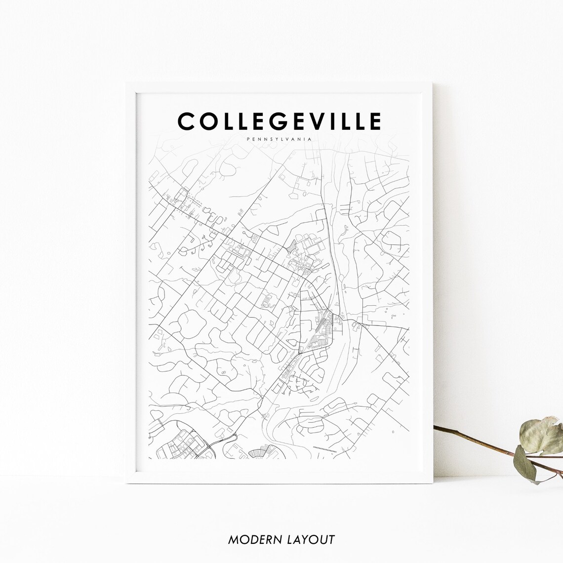 Collegeville Pennsylvania Street Map Minimalist Black and White Art Poster