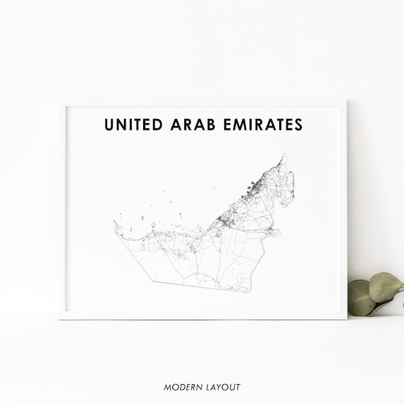 Uae Map Print Country Road Poster United Arab Emirates Art Dubai Abu Dhabi Nursery Room Wall Office Decor