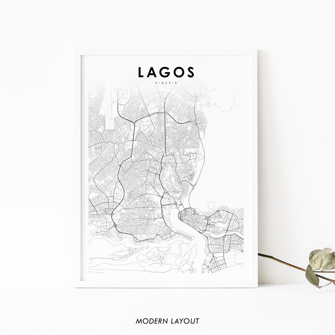 Lagos Nigeria Map Art Print, Nursery Room Decor