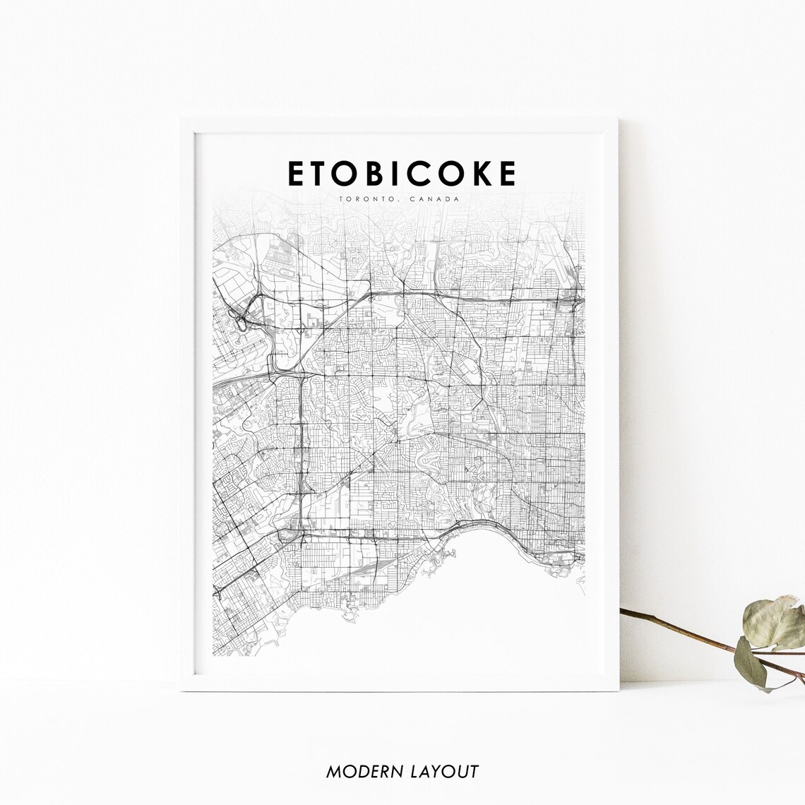 Etobicoke Toronto Map Print, Ontario City Poster