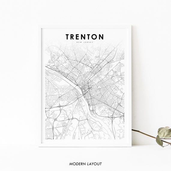 Trenton Nj Map Print New Jersey Usa Art Poster Mercer County City Street Road Nursery Room Wall Office Decor