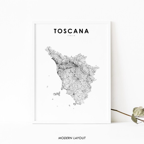 Toscana Italia Minimalist Black And White Road Map Art Poster