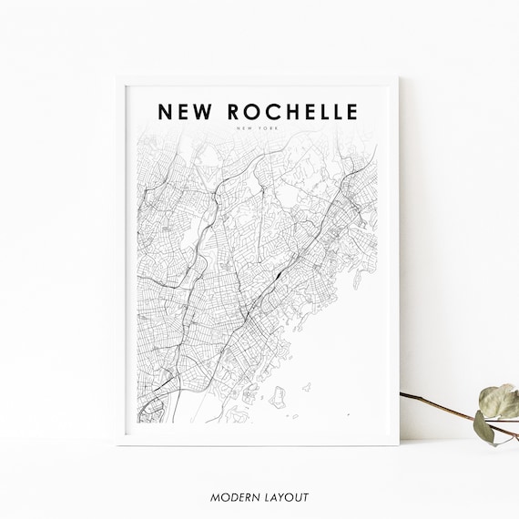New Rochelle New York Modern Black and White City Street Map Poster