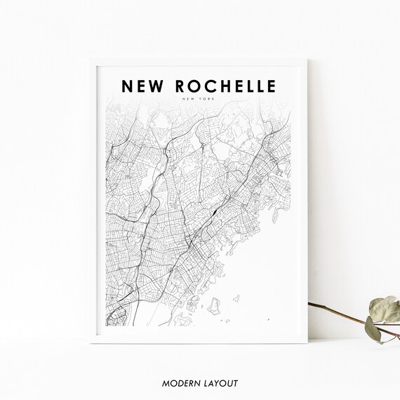 New Rochelle Ny Map Print York Usa Art Poster Westchester City Street Nursery Room Office Wall Decor