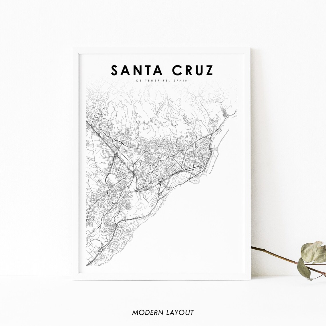 Santa Cruz De Tenerife Map Art Print, Spain