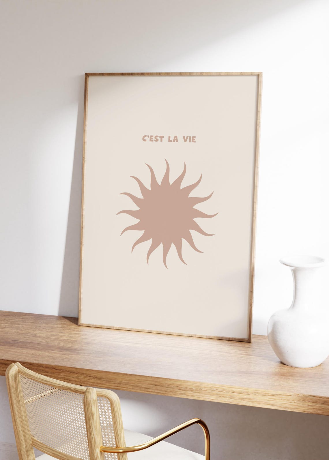 Cest La Vie Beige Sun Minimalist French Quote Wall Decor Poster - Image 3
