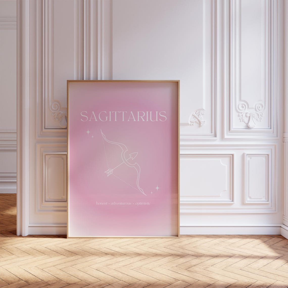 Sagittarius Zodiac Bow Arrow Pink Gradient Aura Line Art Poster - Image 2