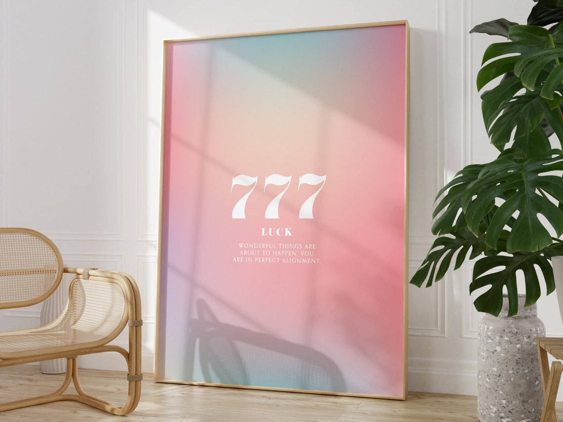 Angel Number 777 Luck Pastel Rainbow Aura Gradient Design Poster - Image 3