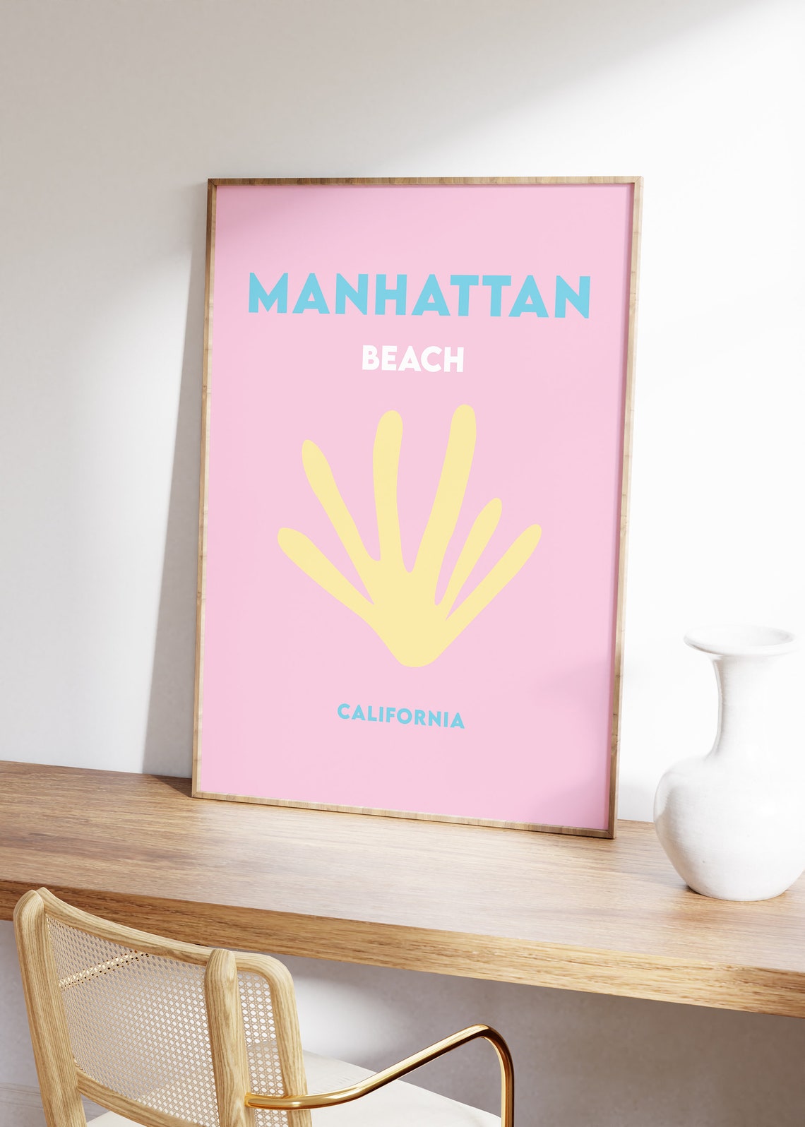 Manhattan Beach California Minimalist Pink Yellow Shell Poster - Image 5