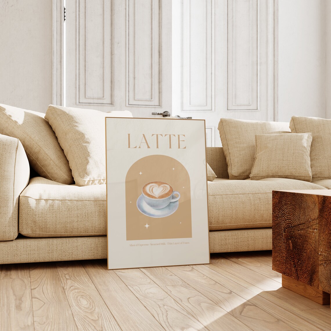 Latte Coffee Recipe Heart Latte Art Beige Kitchen Wall Poster - Image 2