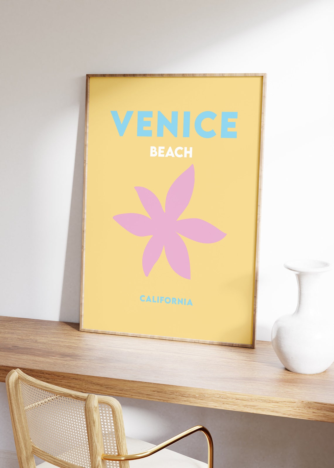 Venice Beach California Minimalist Yellow Pink Flower Poster - Image 5