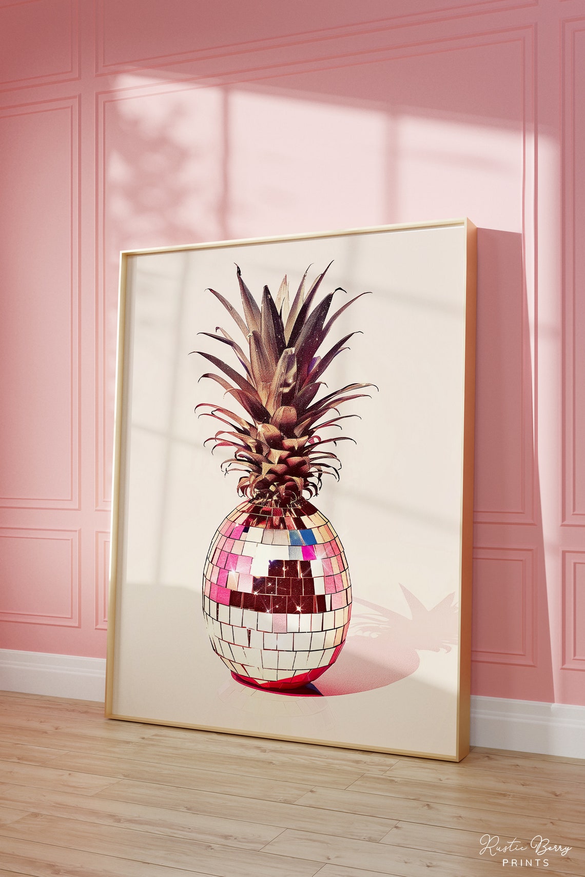 Mirror Tile Pineapple Disco Fruit Glam Preppy Kitchen Wall Art Poster