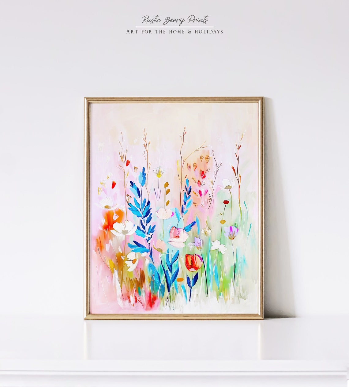 Colorful Wildflower Meadow Pastel Botanical Bloom Painting Wall Art