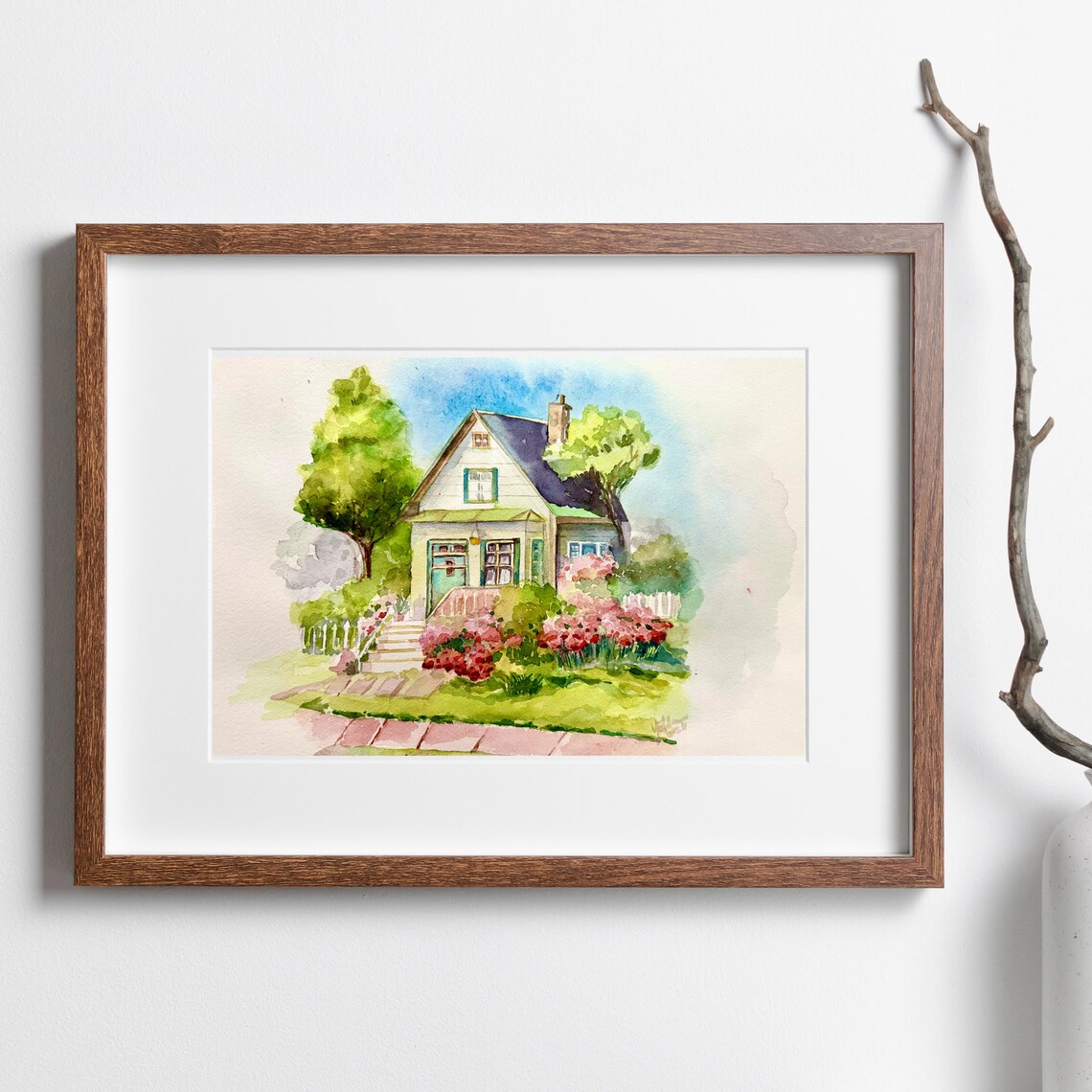 House Watercolor Painting Original Art House With Garden Painting House Portrait 12x16 In - Image 5