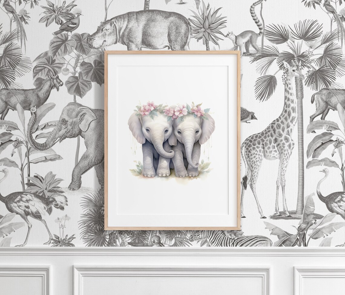 Girls Twin Room Decor Baby Elephant Nursery Art Print