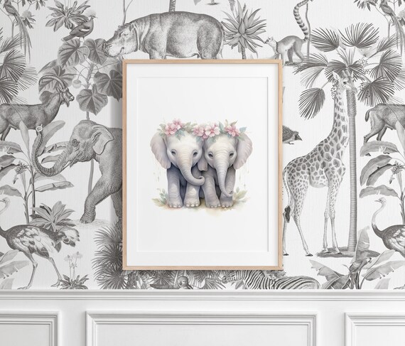 Girls Twin Room Decor Baby Elephant Nursery Art Print