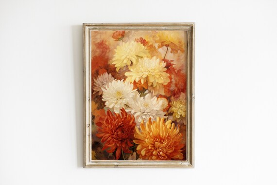Autumn Chrysanthemum Bouquet Fall Floral Oil Painting Art Poster