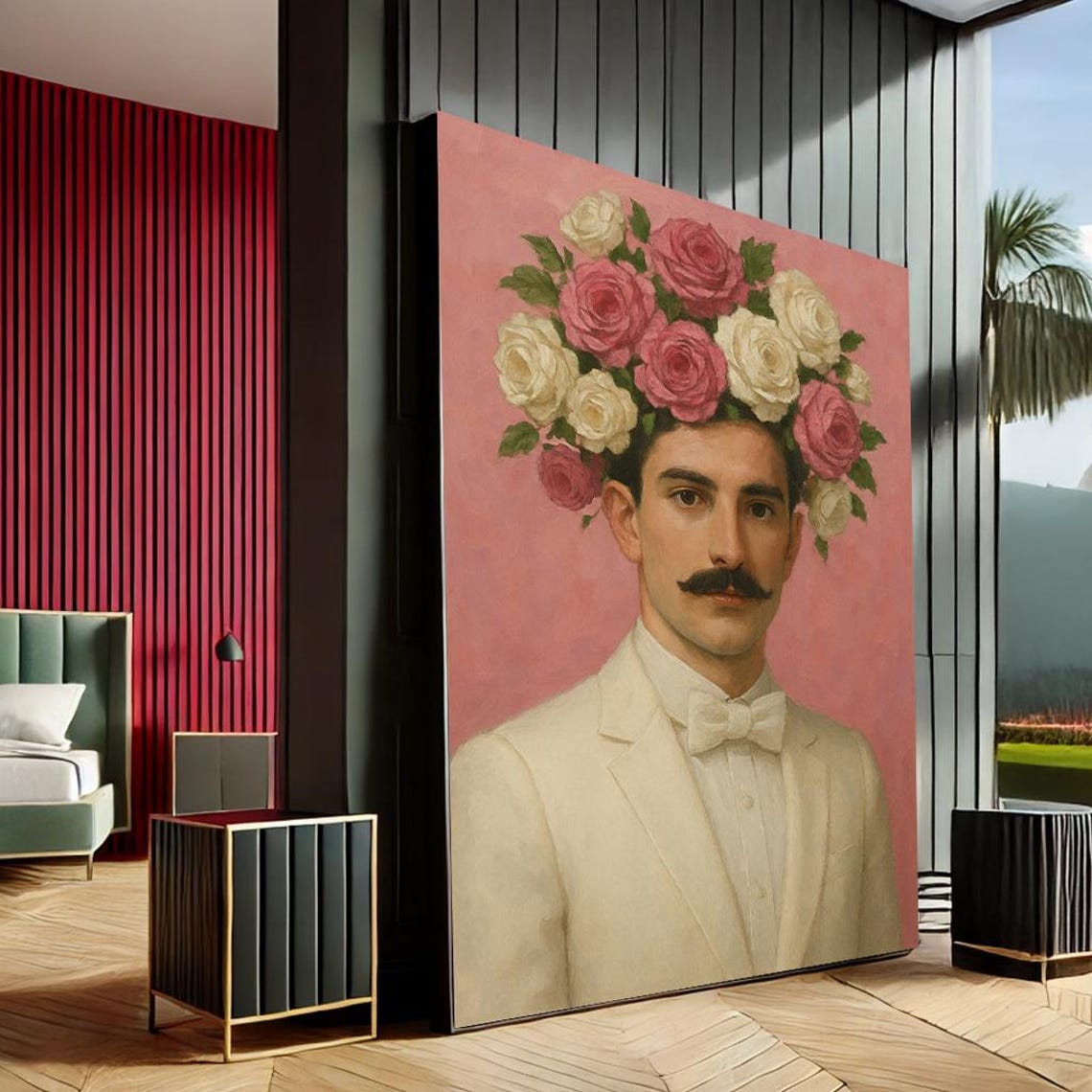Dapper Gentleman Rose Crown Mustache Pink Vintage Style Canvas Print