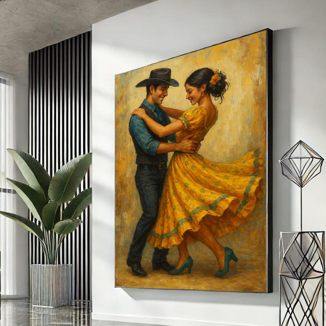 Dancing Cowboy Couple Romantic Western Oil Painting Wall Art