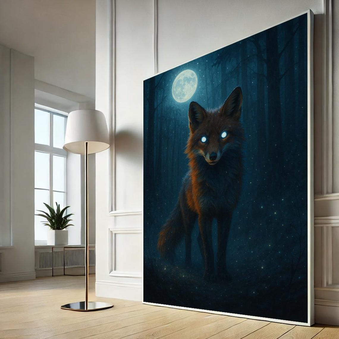Mystic Fox Under Moonlight Fantasy Forest Animal Artwork Poster