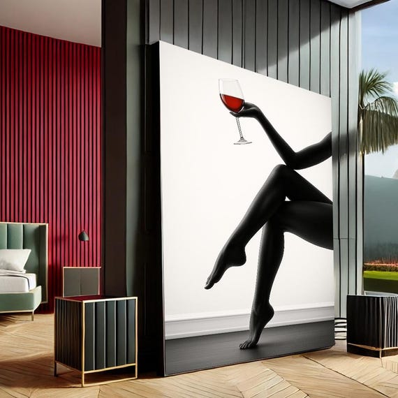 Sexy Sophisticated Silhouette Woman Modern Canvas Wall Art Print Black White Living Room Decor Ready To Hang
