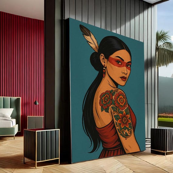 Empowering Woman Pop Art Canvas Wall Print Red Teal Living Room Decor Statement Piece