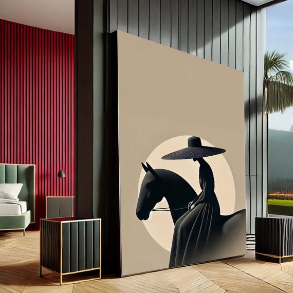 Abstract Woman On Horse Canvas Wall Art Print Minimalist Black And White Decor For Living Room Bedroom Or Office