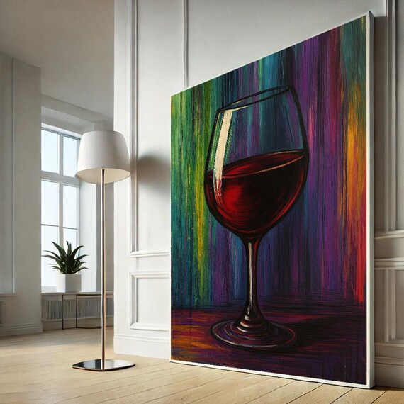 Red Wine Glass Abstract Painting Rainbow Streaked Background Art Print