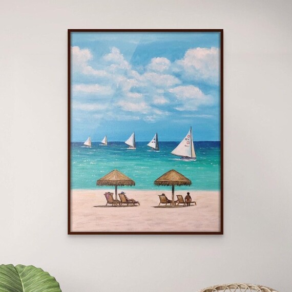 Coastal Regatta Art Beach Sailing Decor Nautical Wall Art Ocean Sailing Art Acrylic Painting Sailboat Print Summer Coastal Art