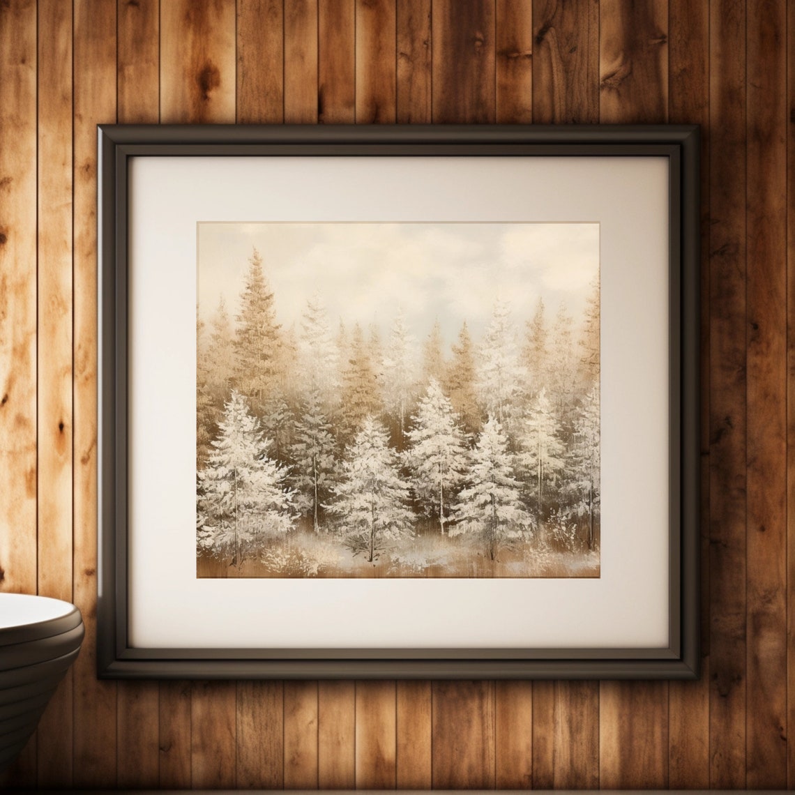 Misty Winter Evergreen Forest Foggy White Christmas Tree Art Print - Image 2